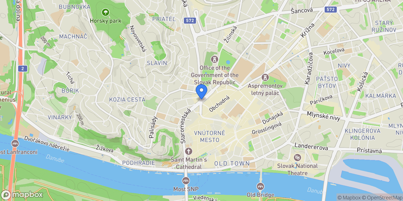 Map showing Bratislava, Bratislava Region, Slovakia.