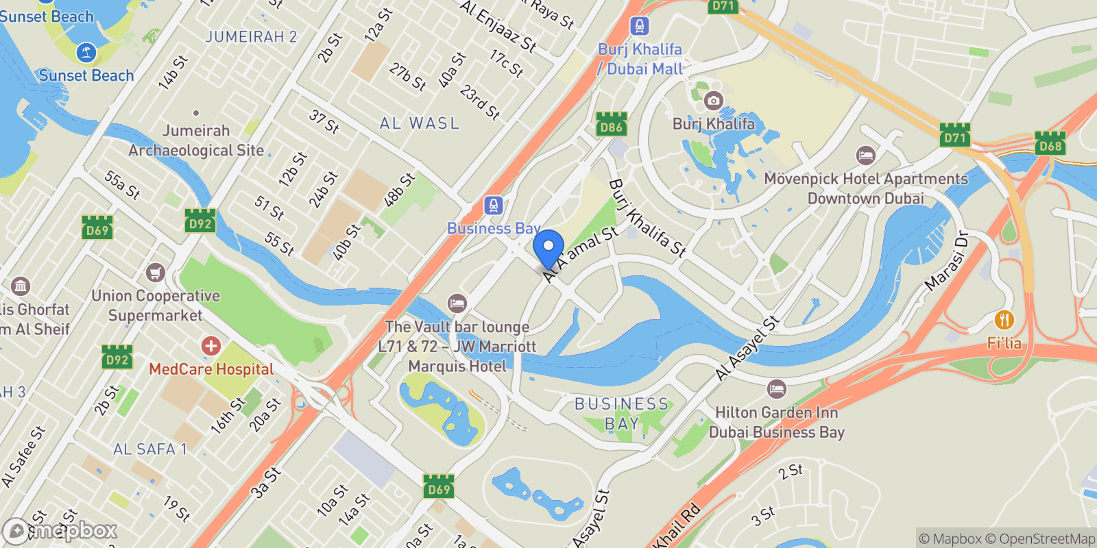 Map showing , Business Bay, Dubai, Dubai, United Arab Emirates.