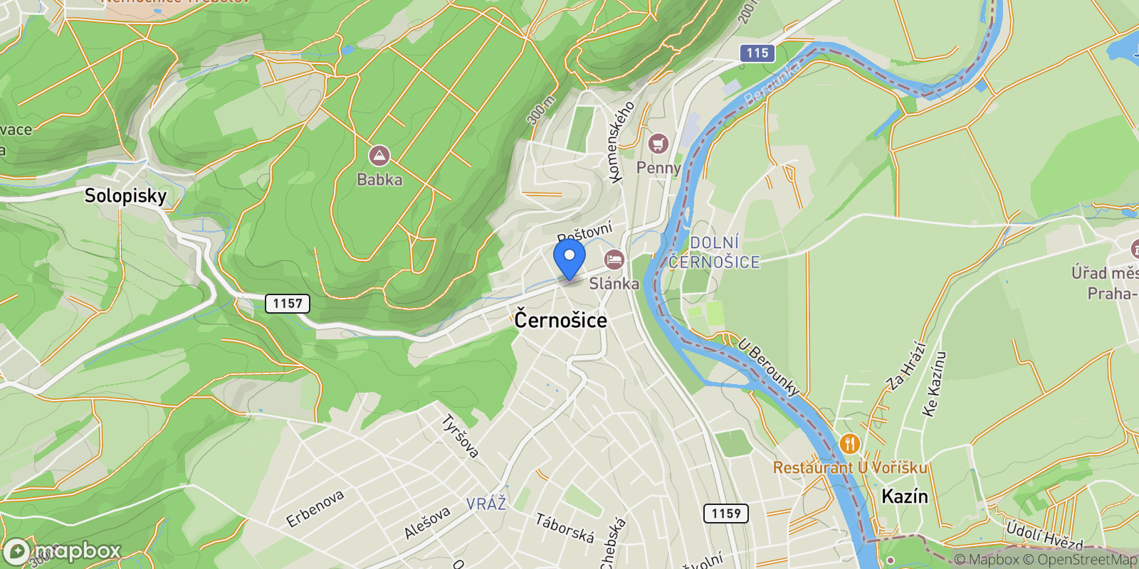 Map showing Černošice, Central Bohemian Region, Czechia.