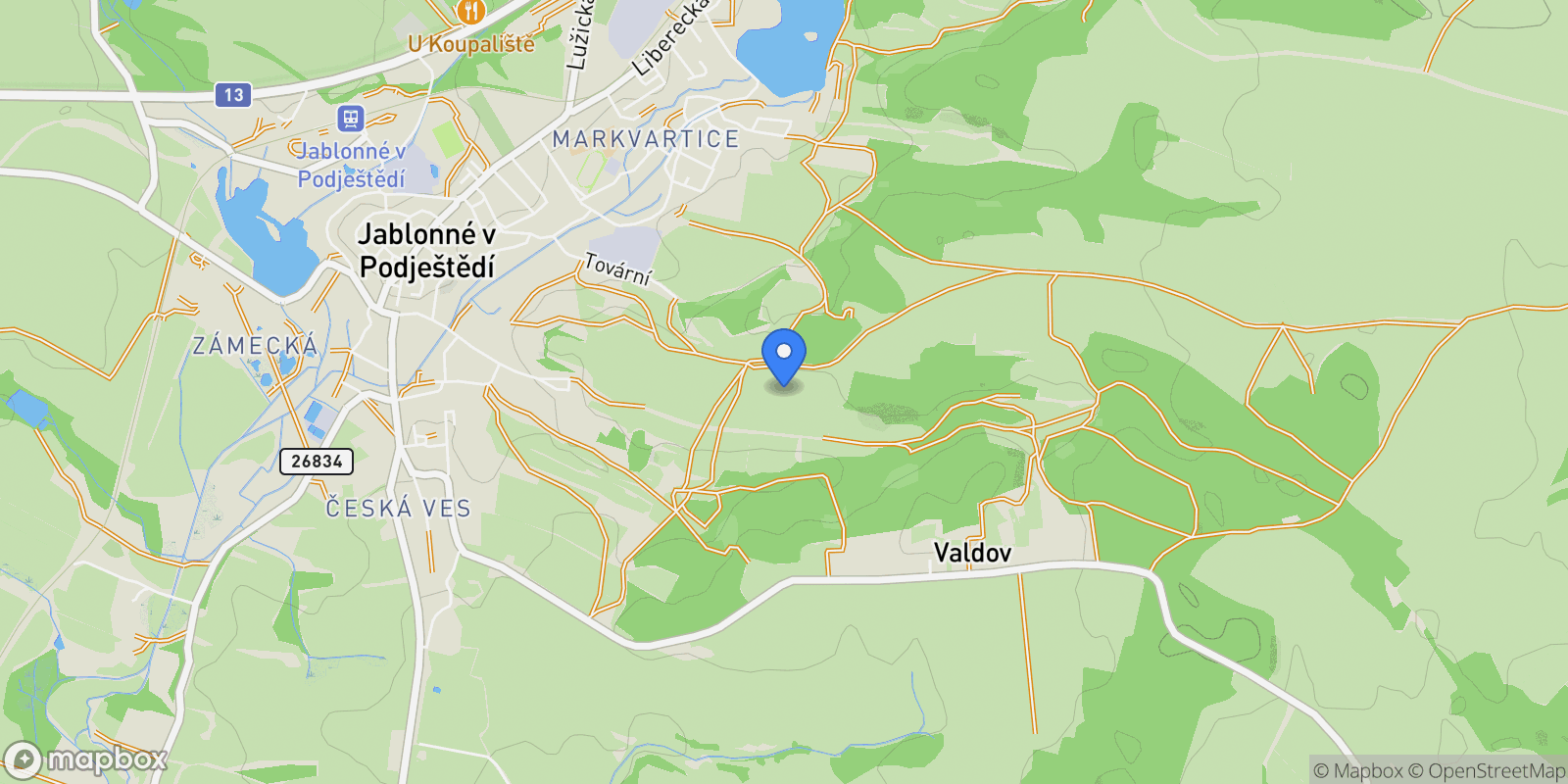 Map showing Secluded Forest House ID 106399, Jablonné v Podještědí, Liberec Region, Czechia.