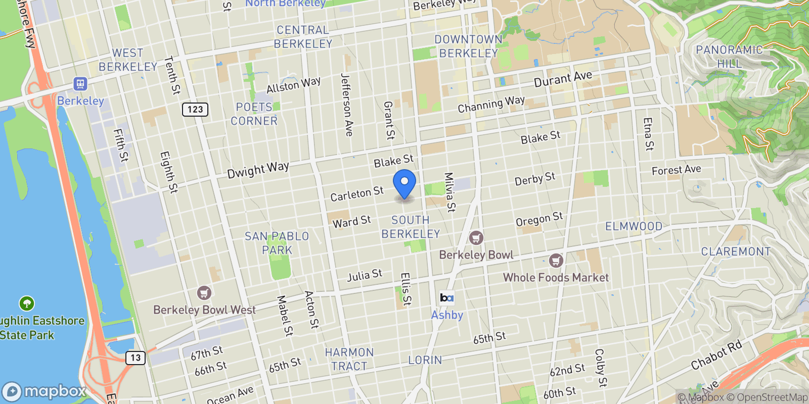 Map showing 2701 Grant Street, Berkeley, California, United States.