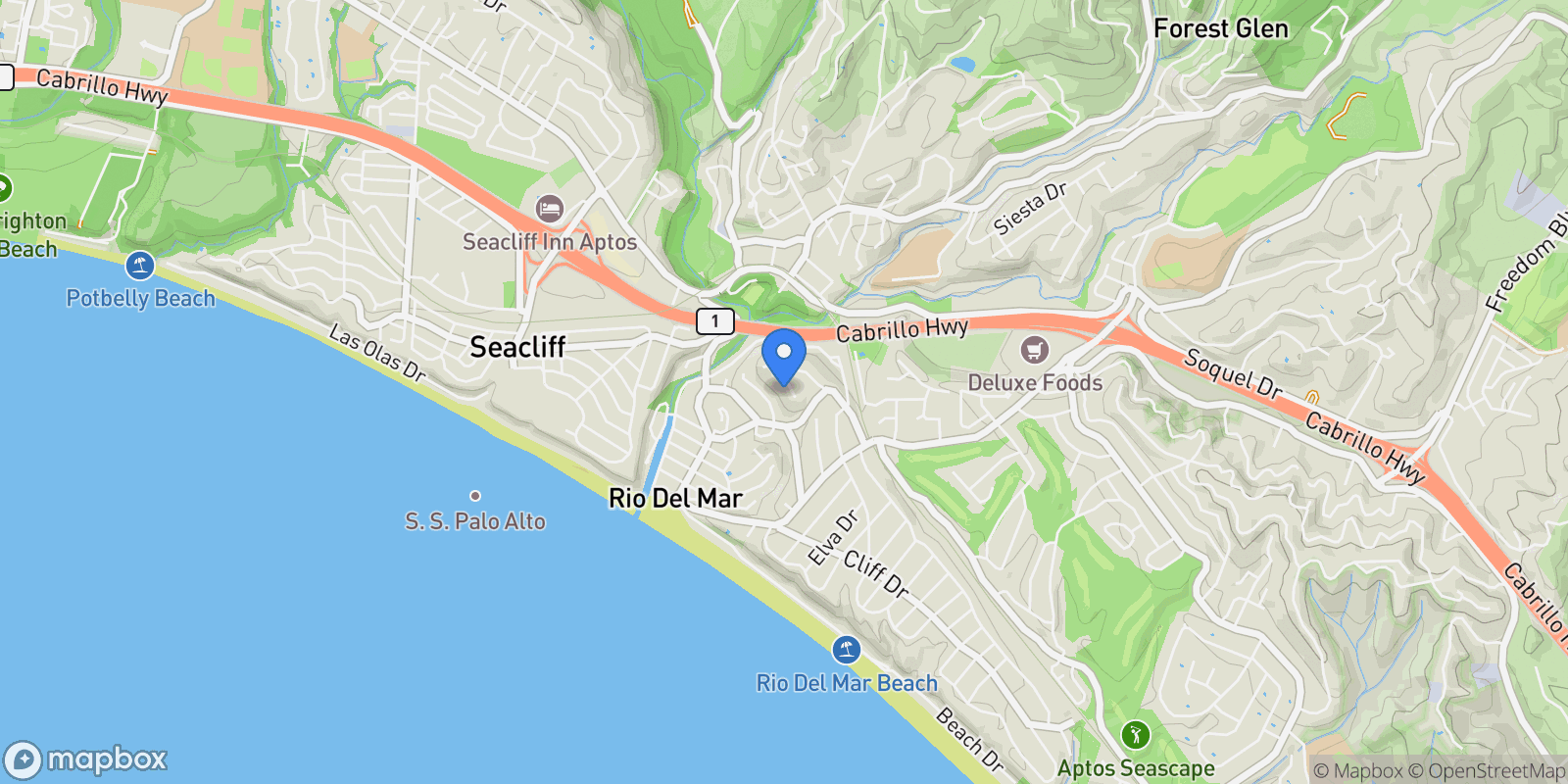 Map showing 220 Shoreview Drive, Aptos, California, United States.