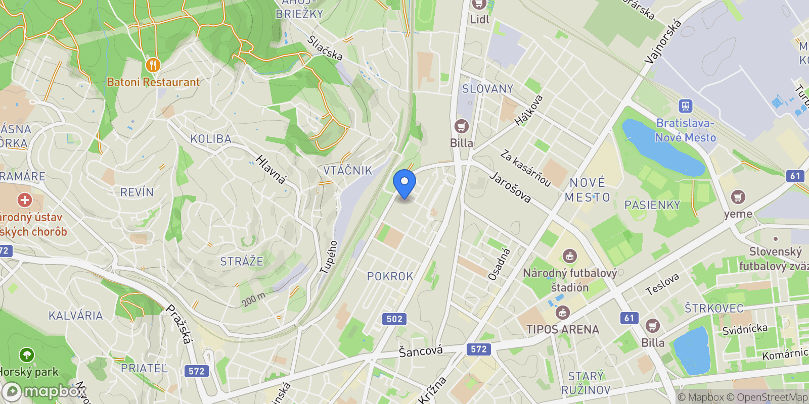 Map showing Sloping House, Bratislava, Bratislava Region, Slovakia.