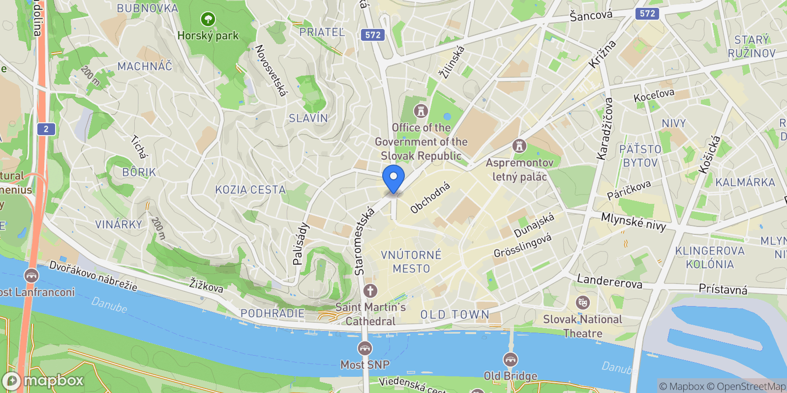 Map showing Bratislava, Bratislava Region, Slovakia.