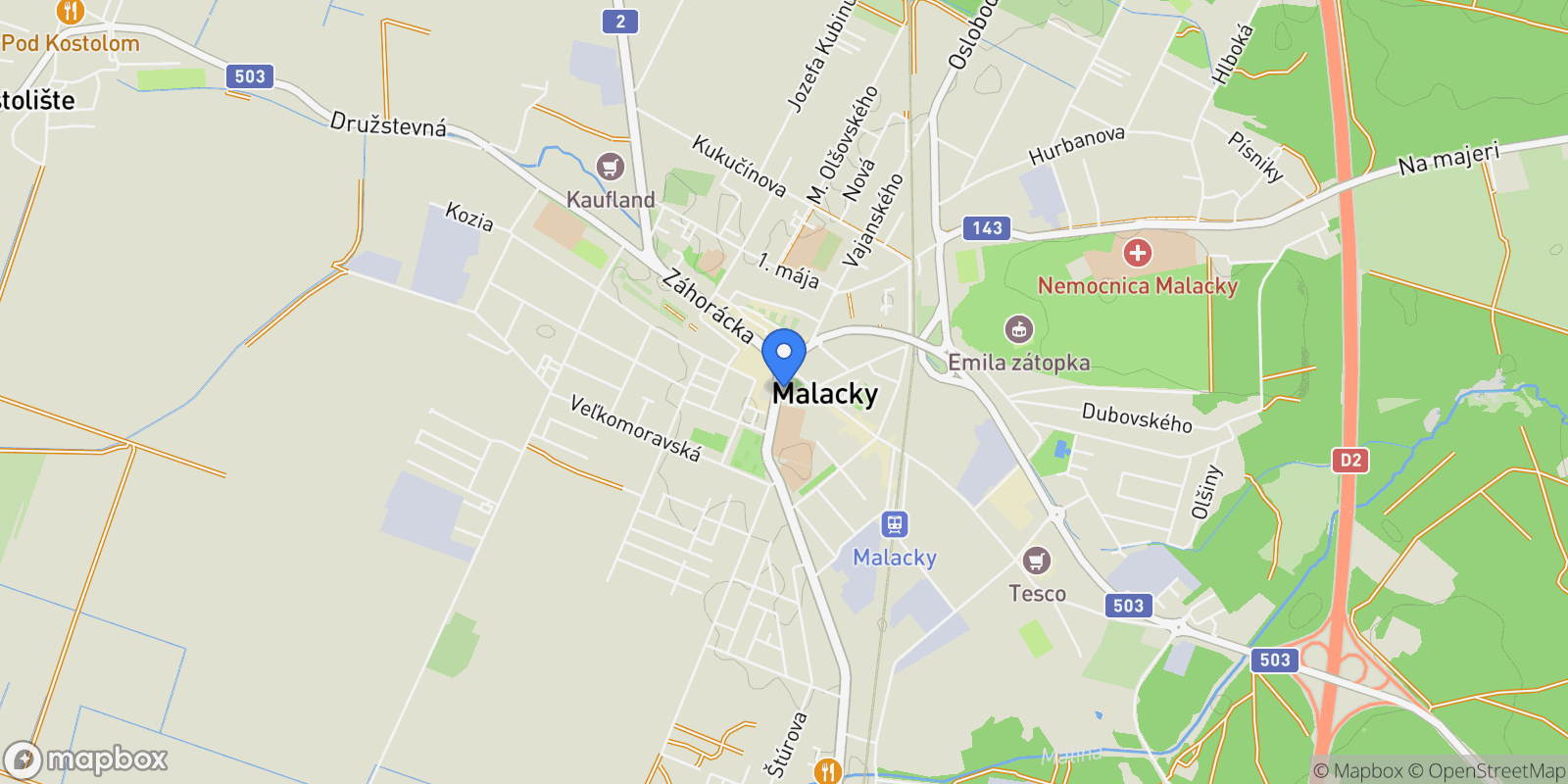 Map showing Malacky Bungalow ID 102587, Malacky, Bratislava Region, Slovakia.