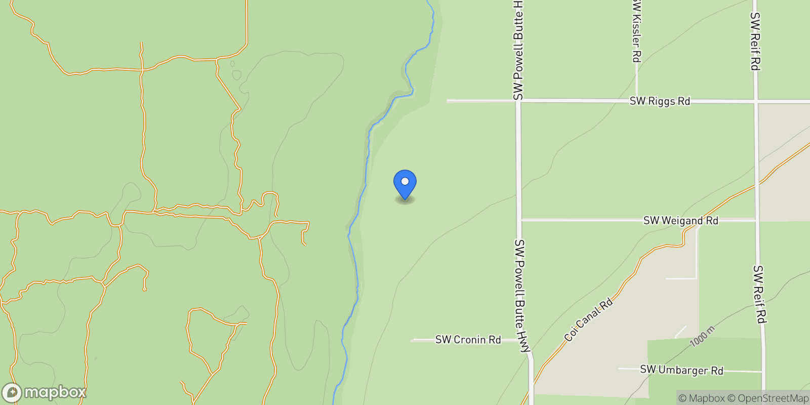 Map showing 8055 SW Powell Butte Highway, Powell Butte, Oregon, United States.