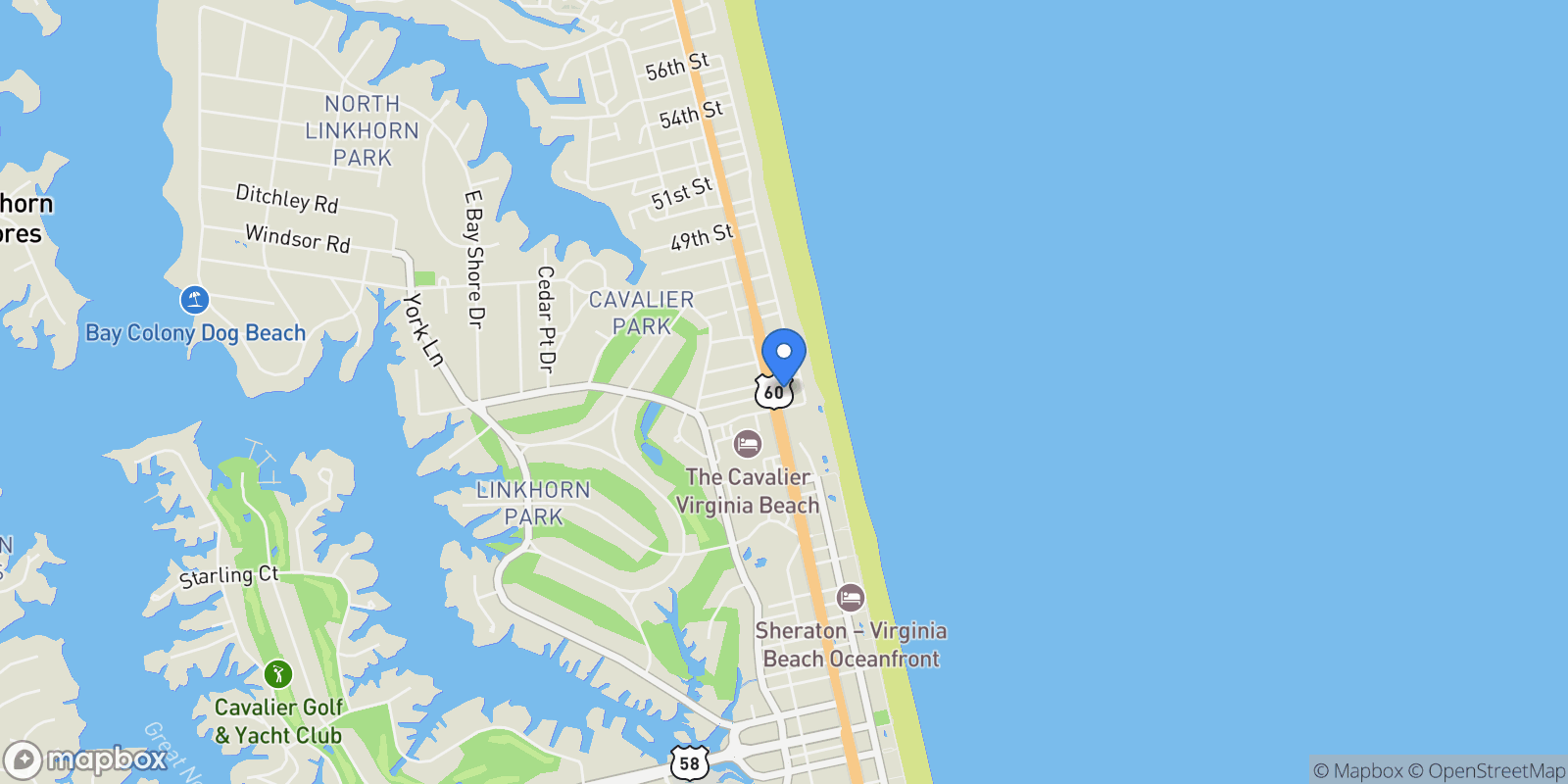 Map showing 120 42nd Street, Virginia Beach, Virginia, United States.
