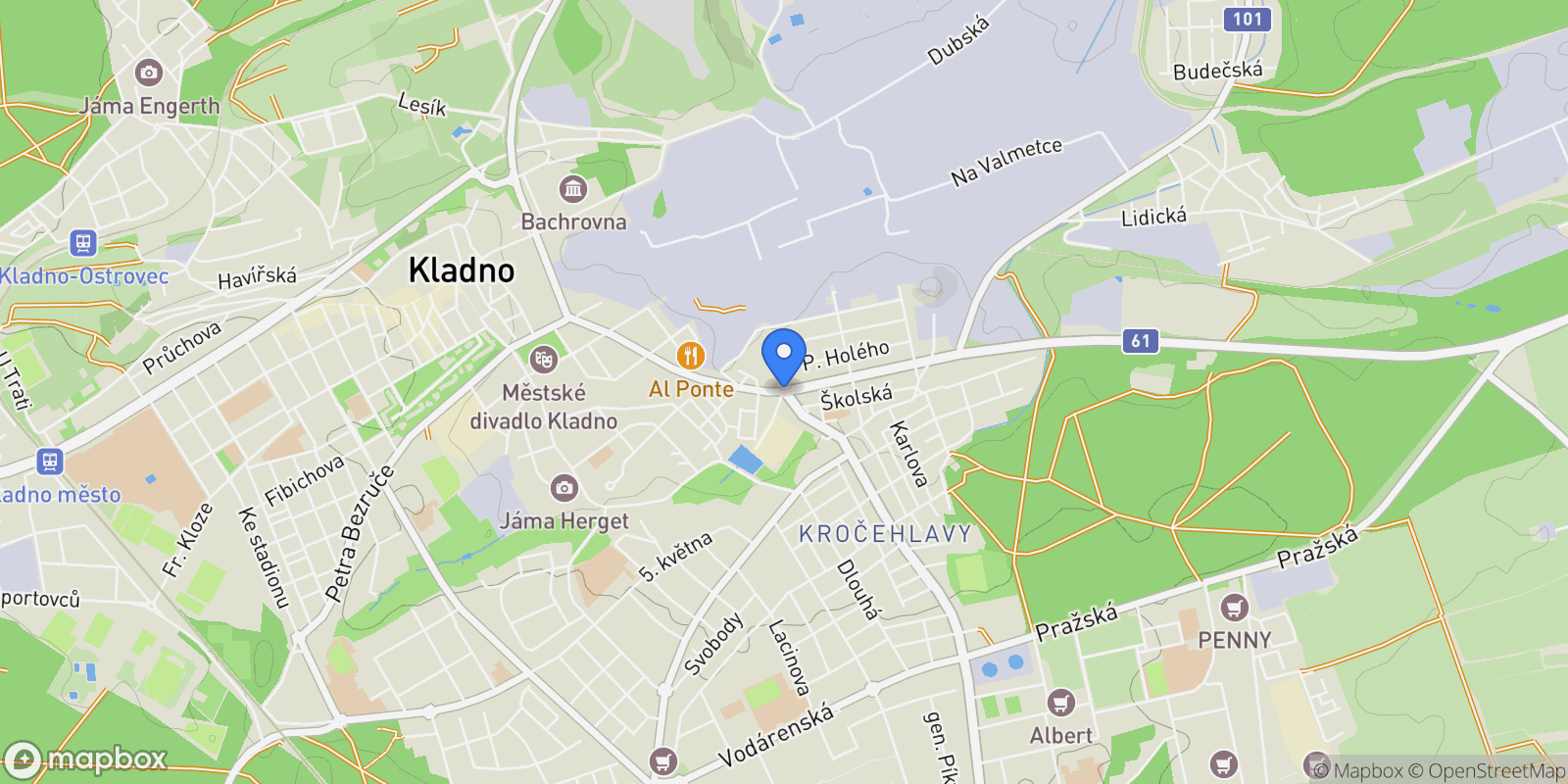 Map showing Kladno, Central Bohemian Region, Czechia.