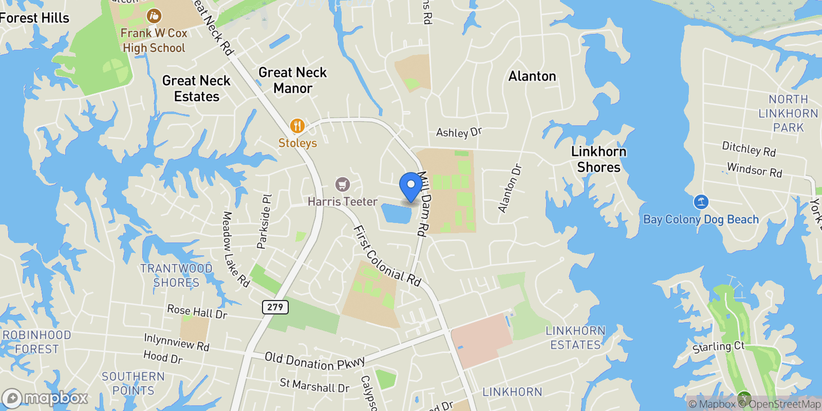 Map showing 1921 Sandee Crescent, Virginia Beach, Virginia, United States.