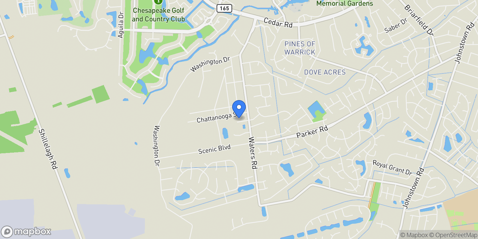 Map showing 924 Chattanooga Street, Chesapeake, Virginia, United States.
