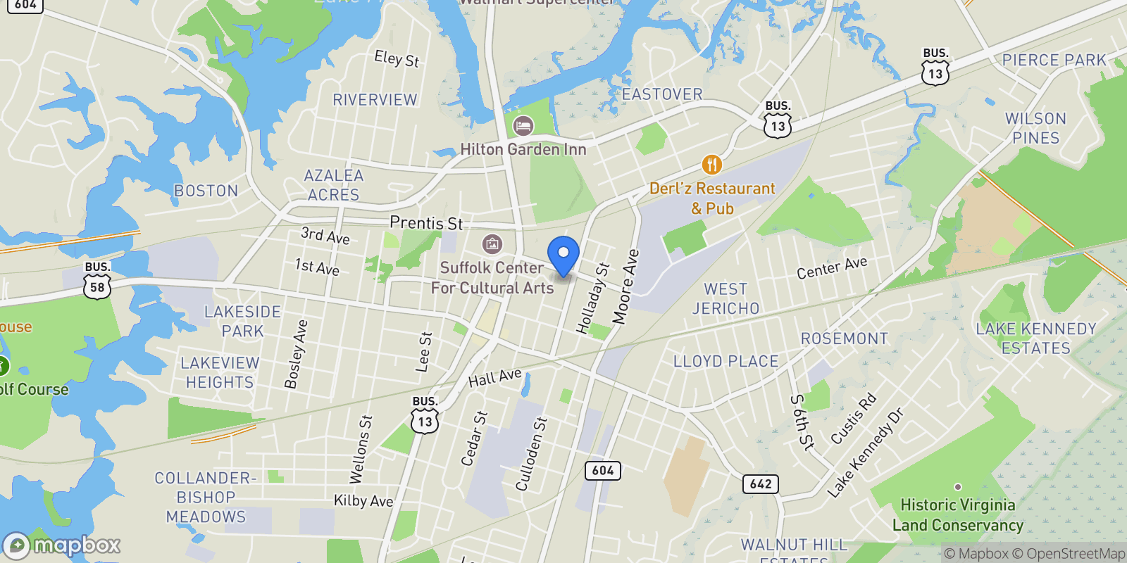 Map showing 227 Pinner Street, Suffolk, Virginia, United States.