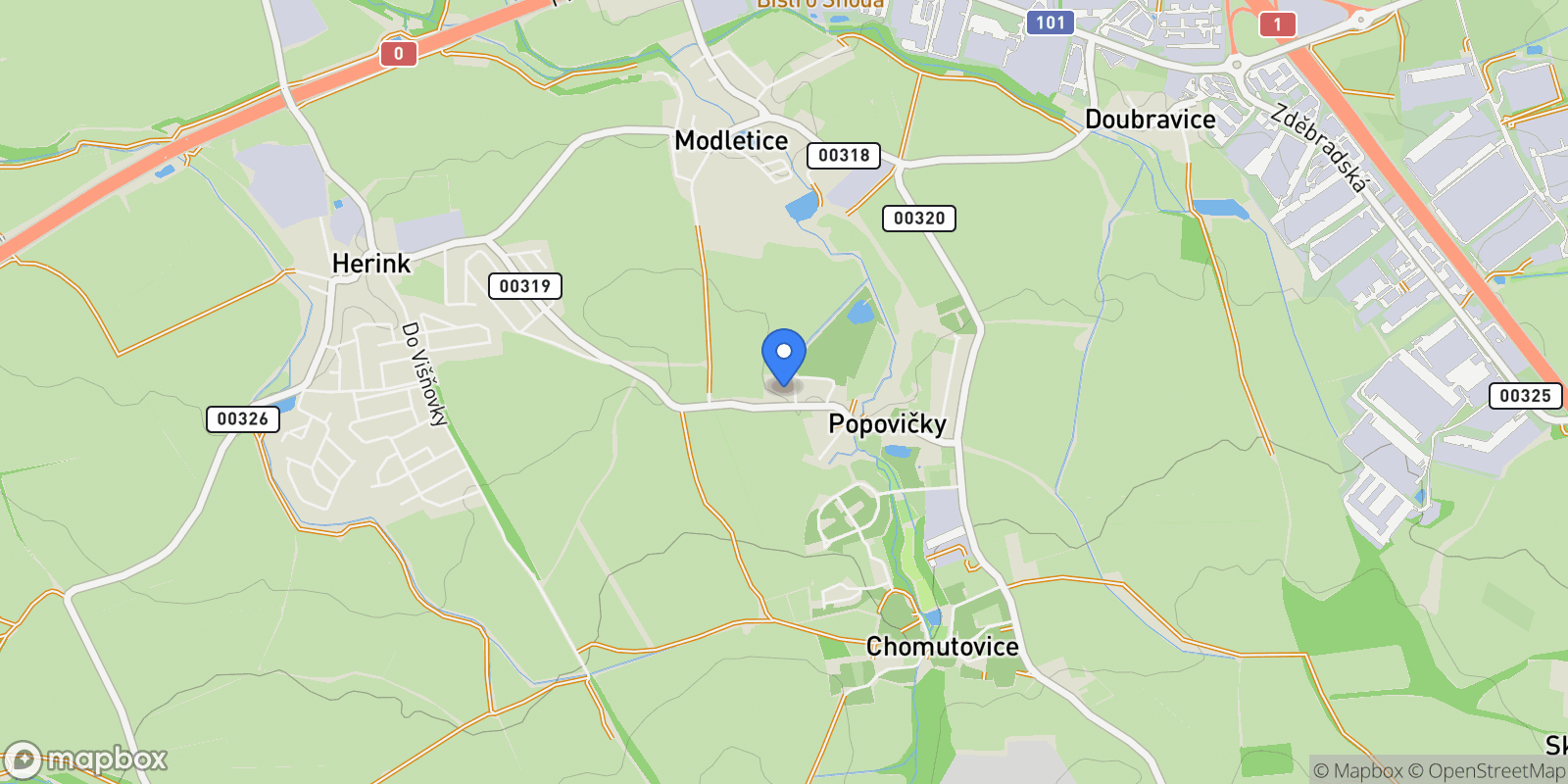 Map showing Popovičky, Central Bohemian Region, Czechia.