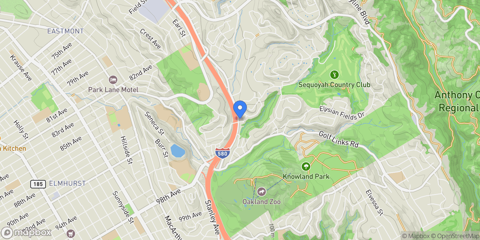 Map showing 9400 Mountain Blvd, Oakland, California, United States.