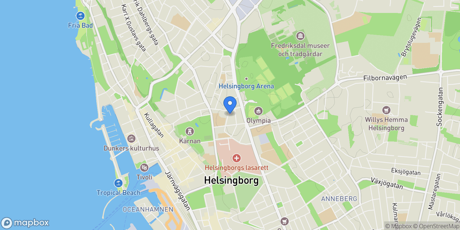 Map showing Östra Vallgatan 22, 254 34 Helsingborg, Sweden, Helsingborg, Skåne County, Sweden.