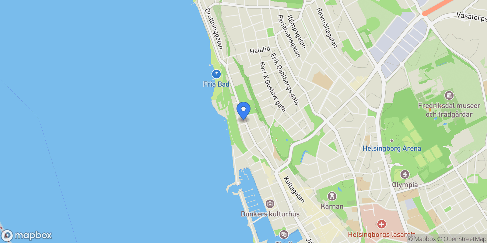 Map showing Drottninggatan 55, 252 22 Helsingborg, Sweden, Helsingborg, Skåne County, Sweden.