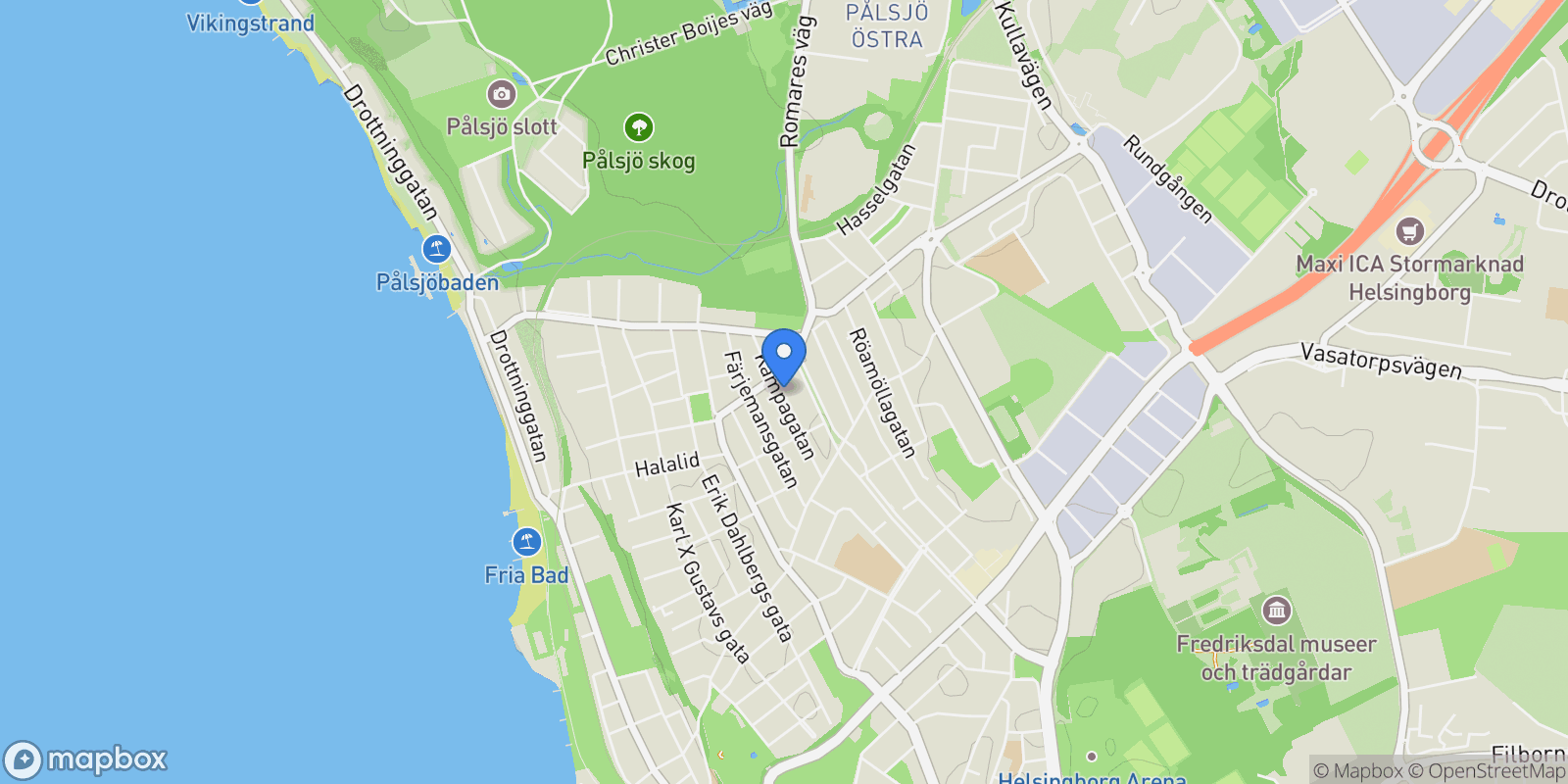 Map showing Kämpagatan 16, 254 40 Helsingborg, Sweden, Helsingborg, Skåne County, Sweden.