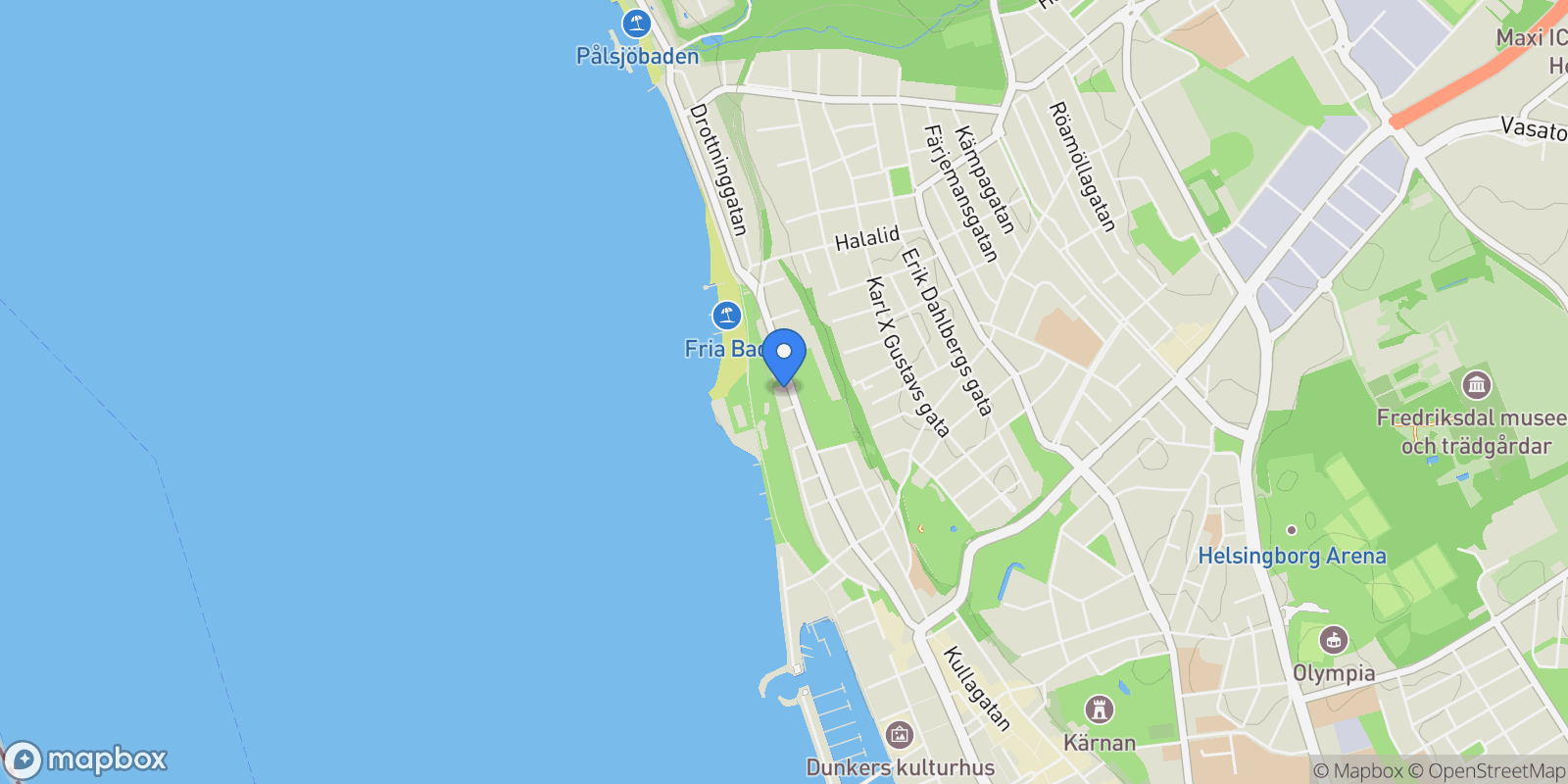 Map showing Drottninggatan 77, 252 21 Helsingborg, Sweden, Helsingborg, Skåne County, Sweden.