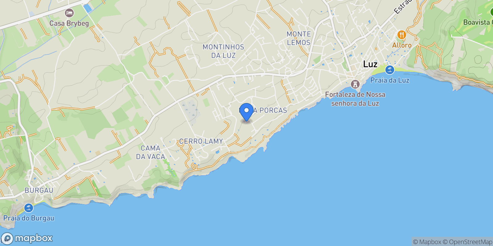 Map showing PRAIA DA LUZ, Faro, Praia da Luz, Algarve, Portugal.