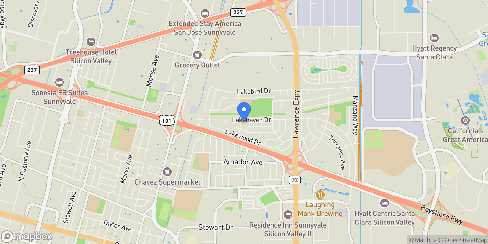 Map showing 754 Lakehaven Drive, Sunnyvale, California, United States.