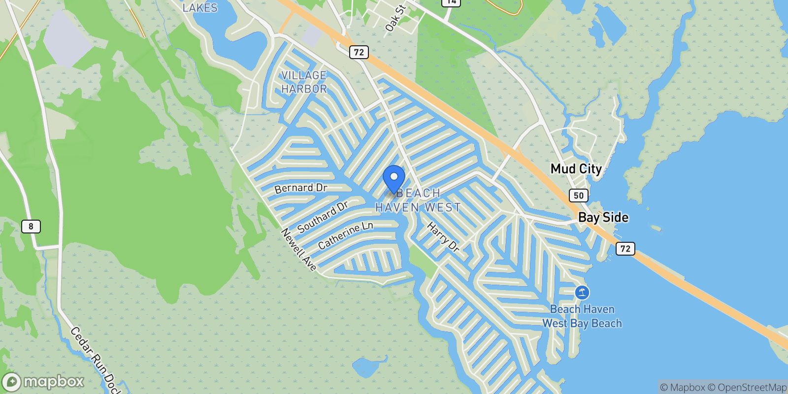 Map showing 61 Rona Lane, Beach Haven West, NJ 08050, Stafford Township, New Jersey, United States.