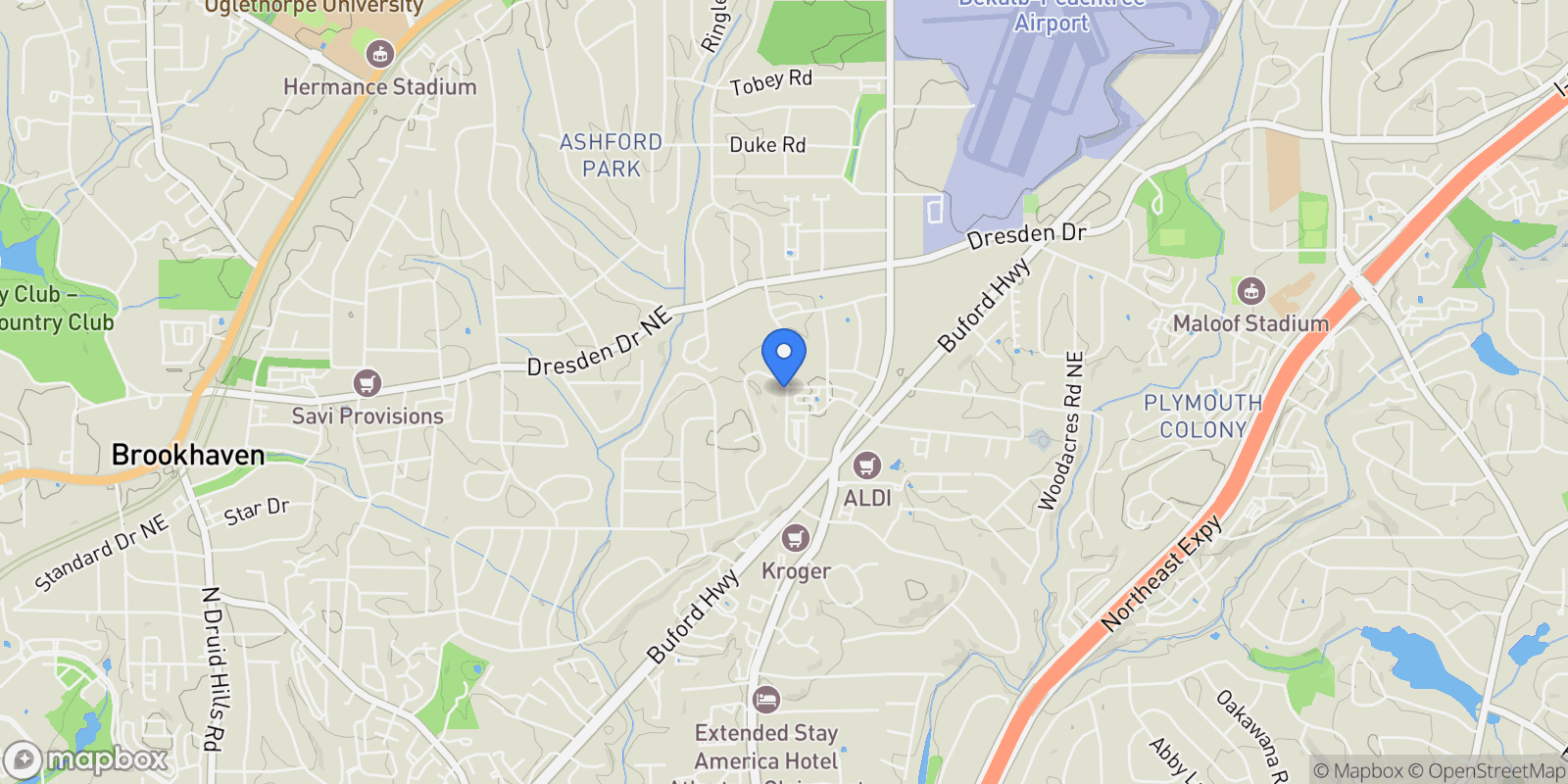 Map showing 2536 Skyland DR NE, Brookhaven, Georgia, United States.