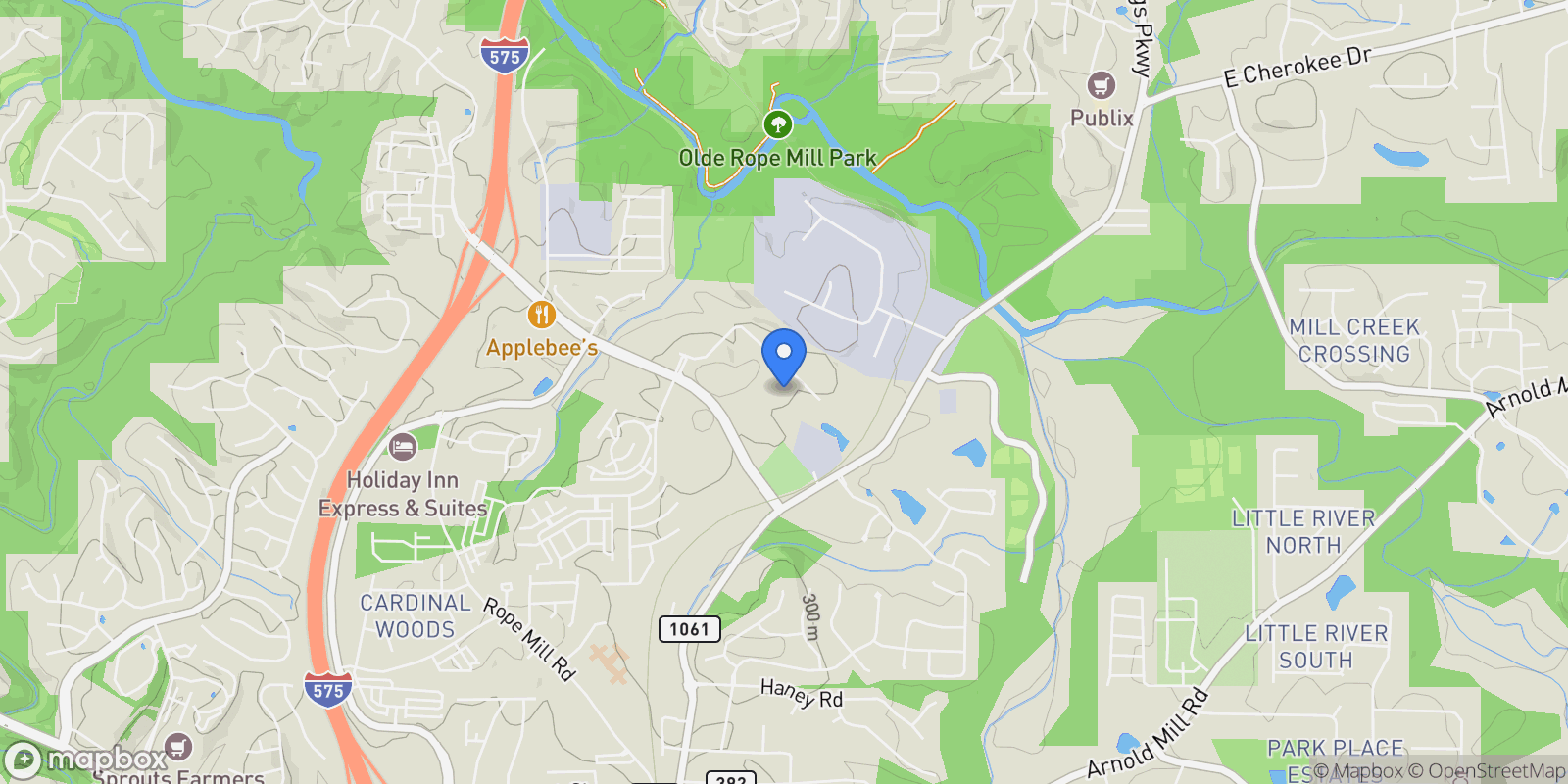 Map showing 809 Mackay Creek, Woodstock, Georgia, United States.