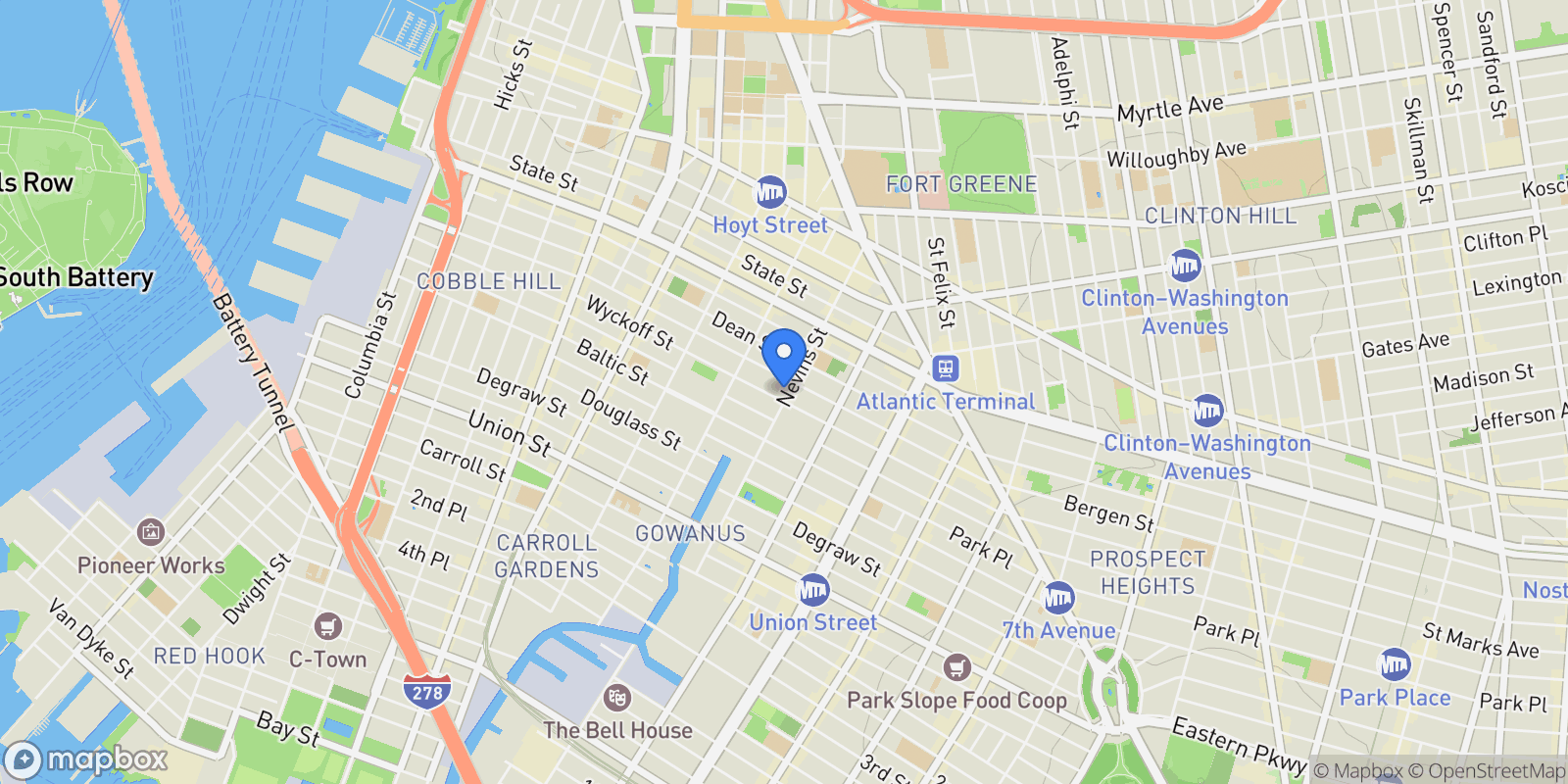 Map showing 158 NEVINS ST, New York, New York, United States.