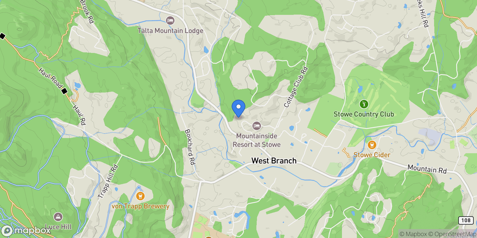 Map showing 2366 Mountain Road 1, Stowe, VT 05672, Stowe, Vermont, United States.