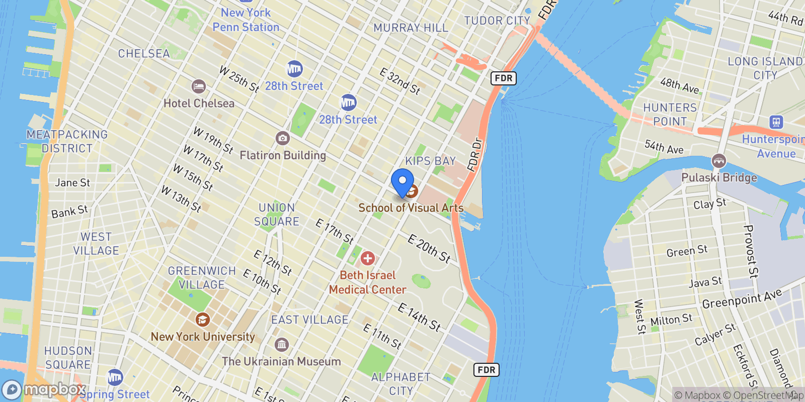 Map showing Gramercy Starck, 340 E 23RD ST, New York, New York, United States.