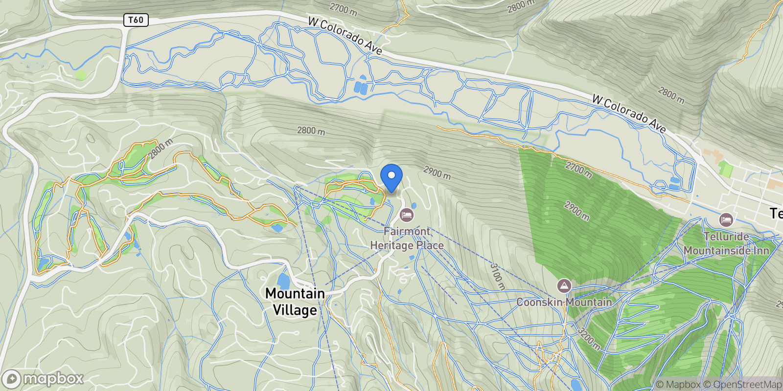 Map showing 136 Country Club Drive, Mountain Village, CO 81435, Mountain Village, Colorado, United States.