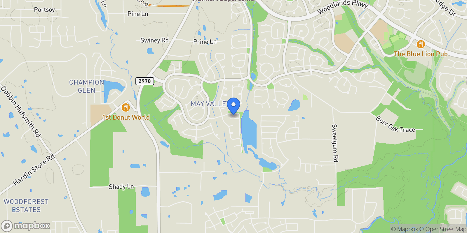 Map showing 14 Trailing Lantana Place, Magnolia, Texas, United States.