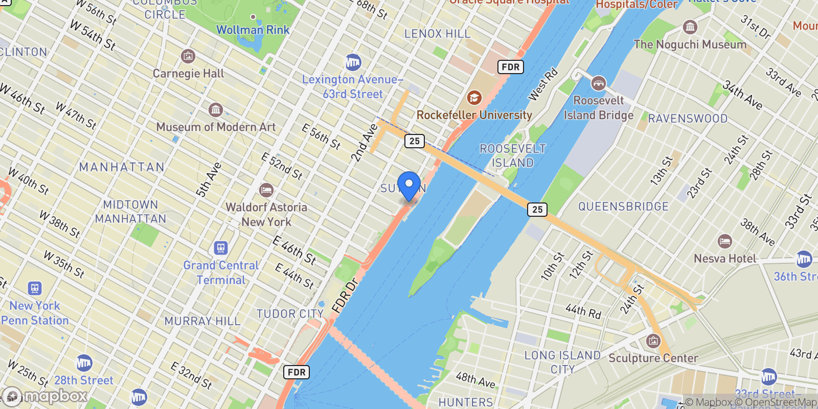 Map showing 45 SUTTON PL S, New York, New York, United States.