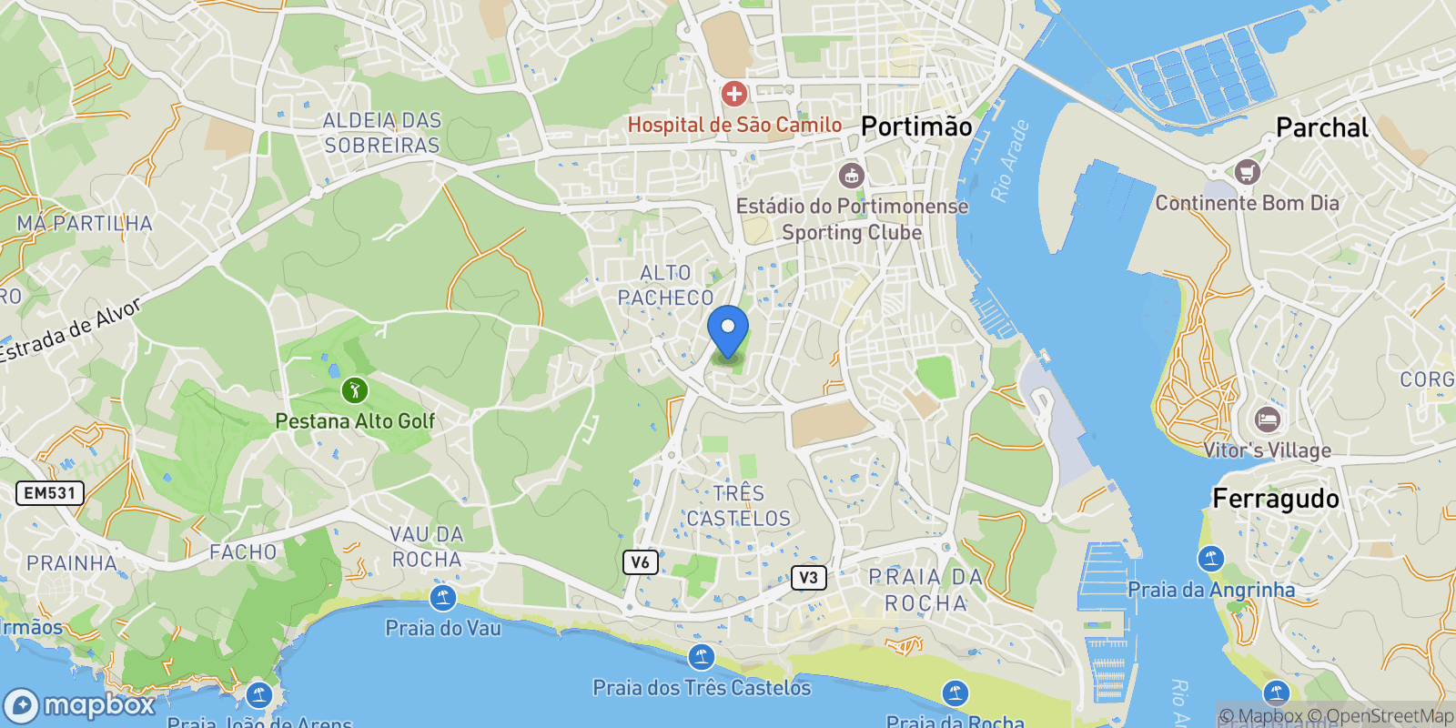 Map showing Portimão, Portimão, Faro, Portimão, Portimao, Algarve, Portugal.