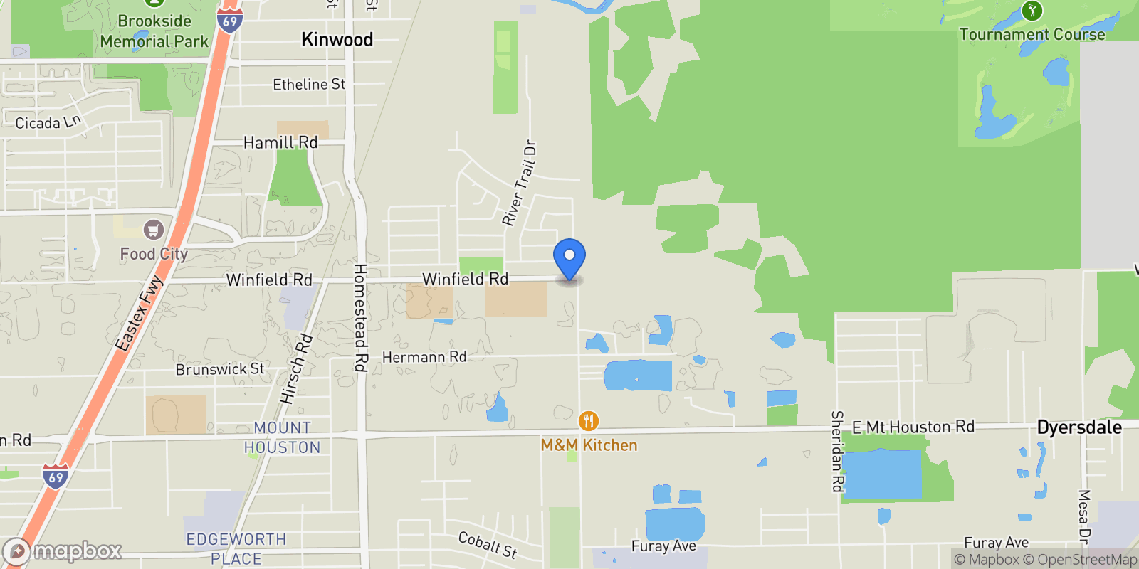 Map showing 6820 Winfield Road, Houston, TX 77050, Houston, Texas, United States.