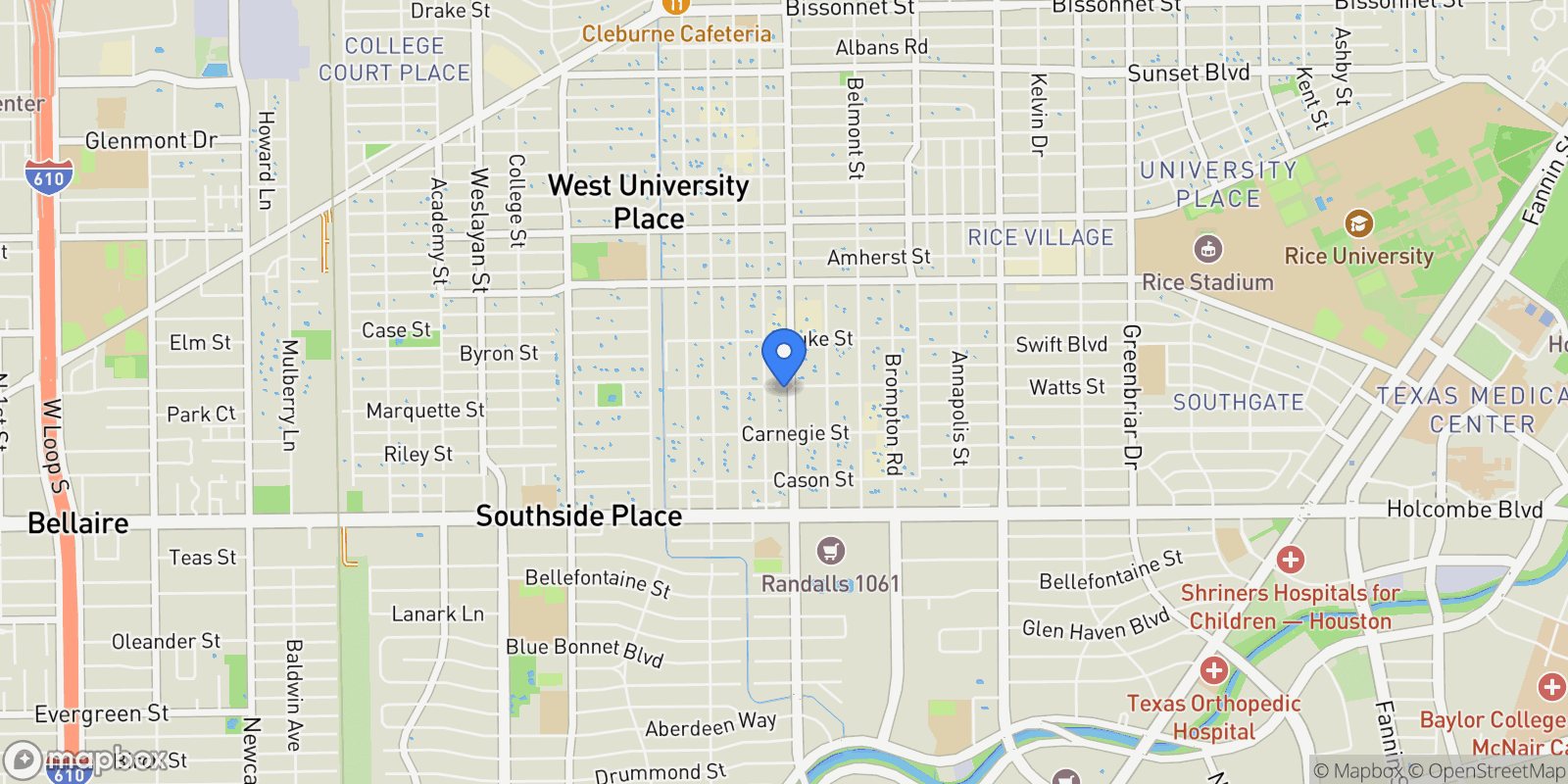 Map showing 3211 Pittsburg Street, West University Place, TX 77005, Houston, Texas, United States.