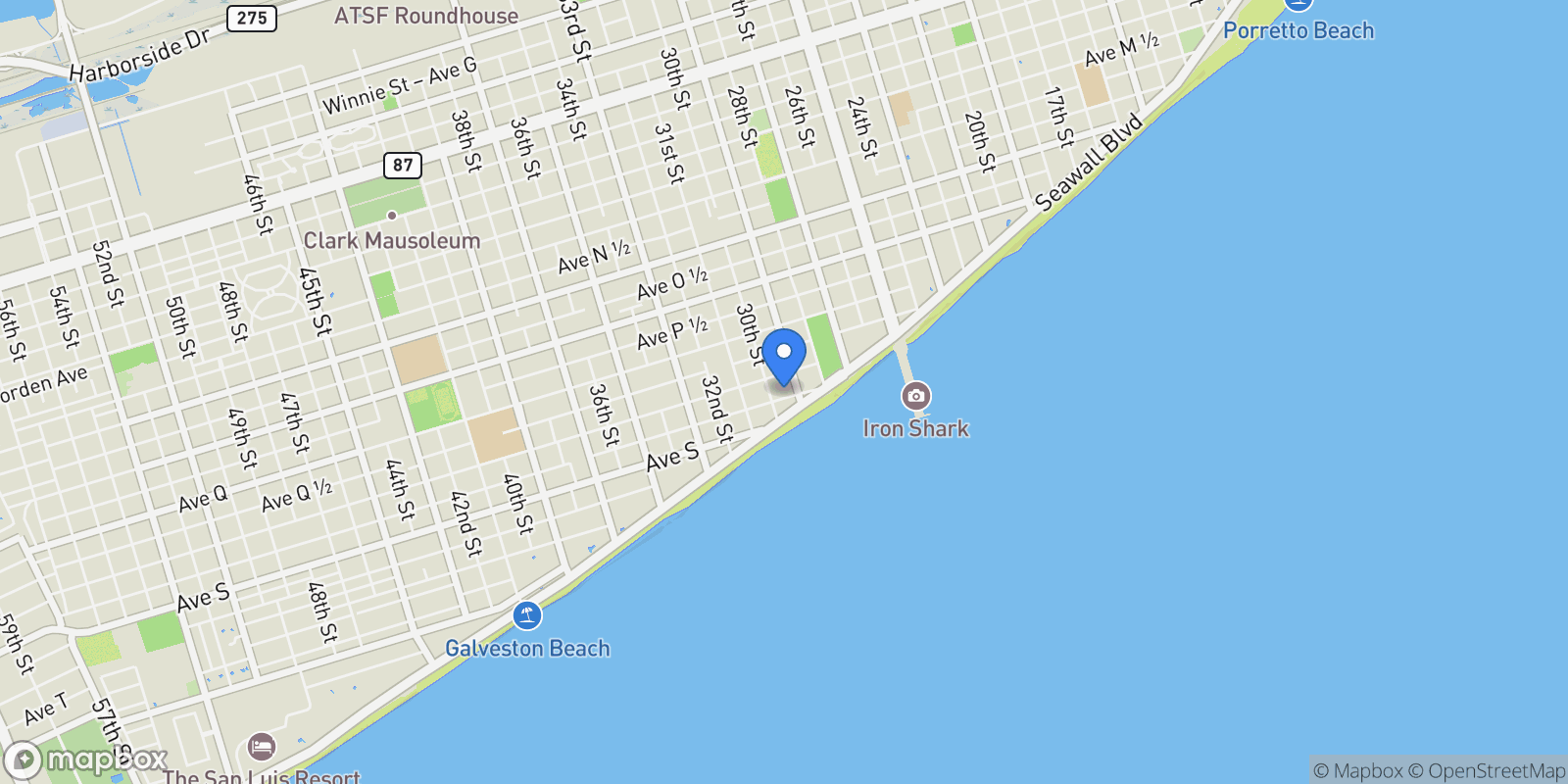 Map showing 2912 & 2914 Avenue R 1/2, Galveston, TX 77550, Galveston, Texas, United States.
