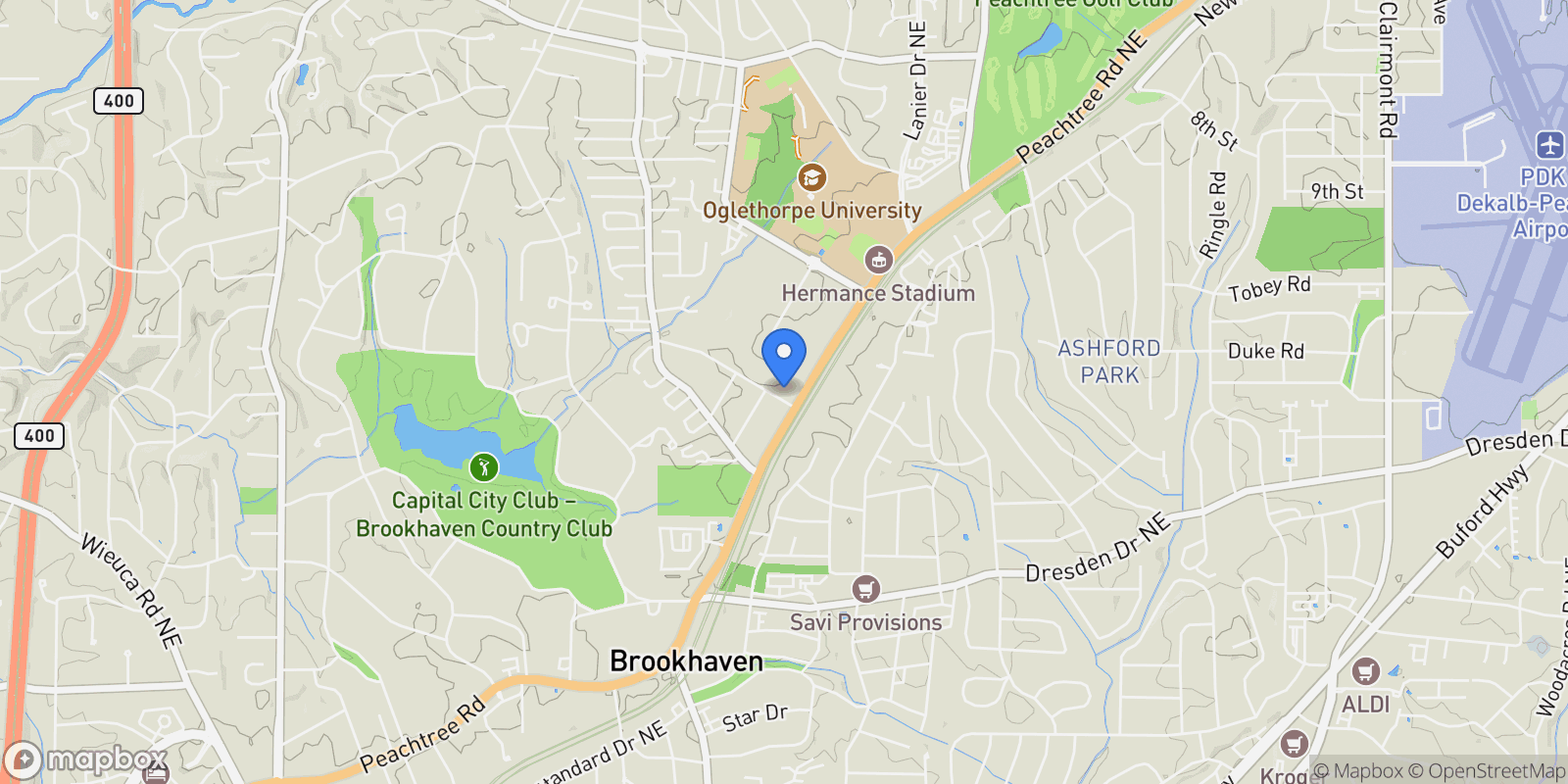Map showing 1307 Markham Road, Brookhaven, Georgia, United States.