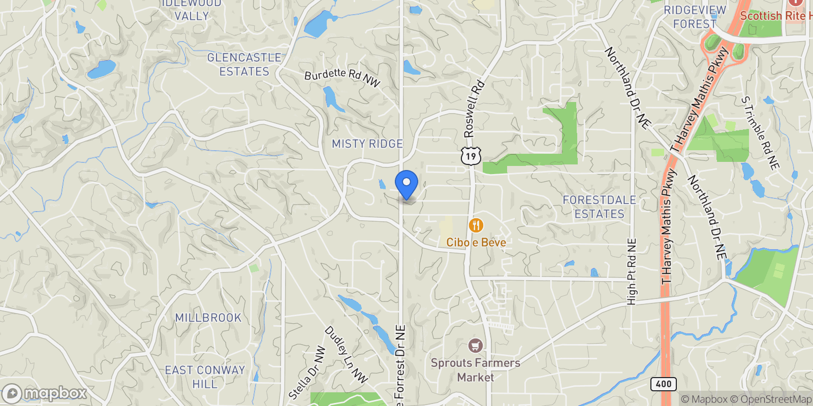 Map showing 19 Spruell Springs Road NE, Atlanta, Georgia, United States.