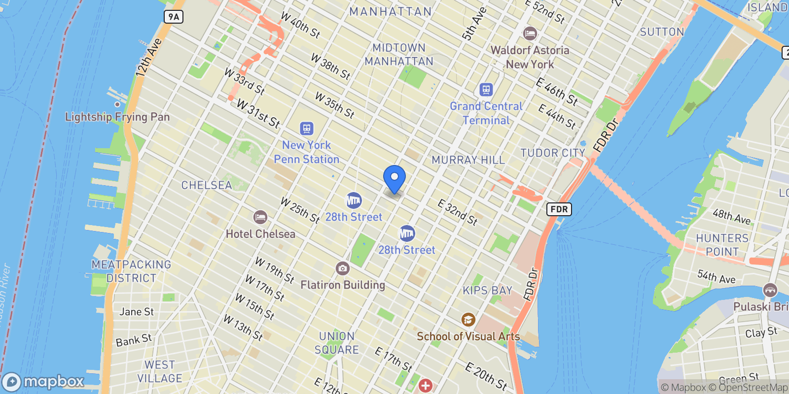 Map showing Madison House, 15 E 30TH ST, New York, New York, United States.