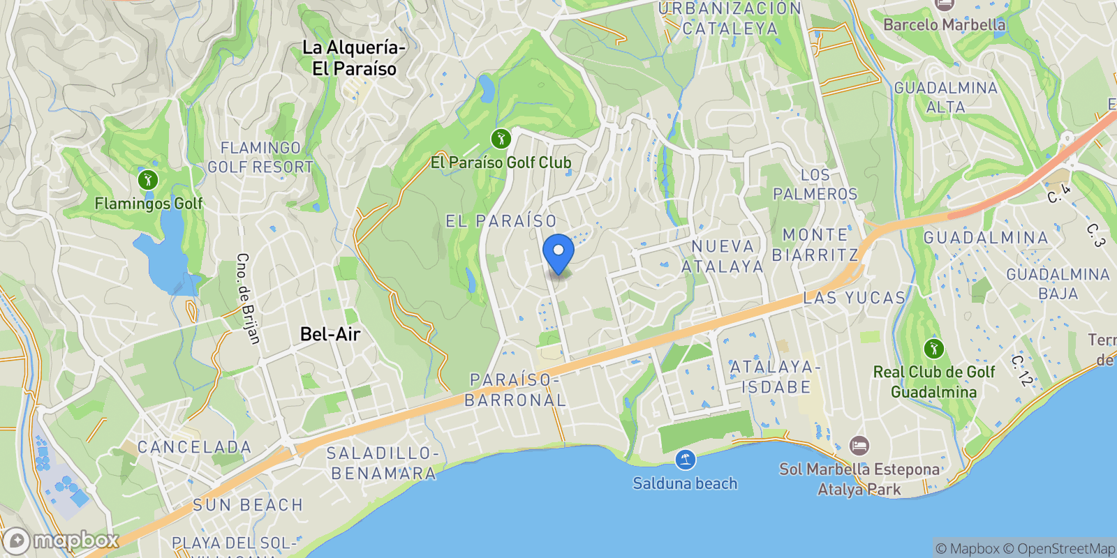 Map showing El Paraiso, Málaga, El Paraiso, Estepona, Andalusia, Spain.