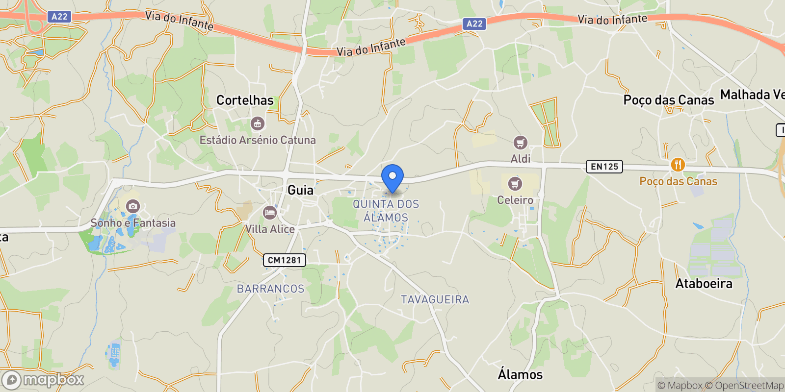 Map showing Guia, Algarve, Portugal.