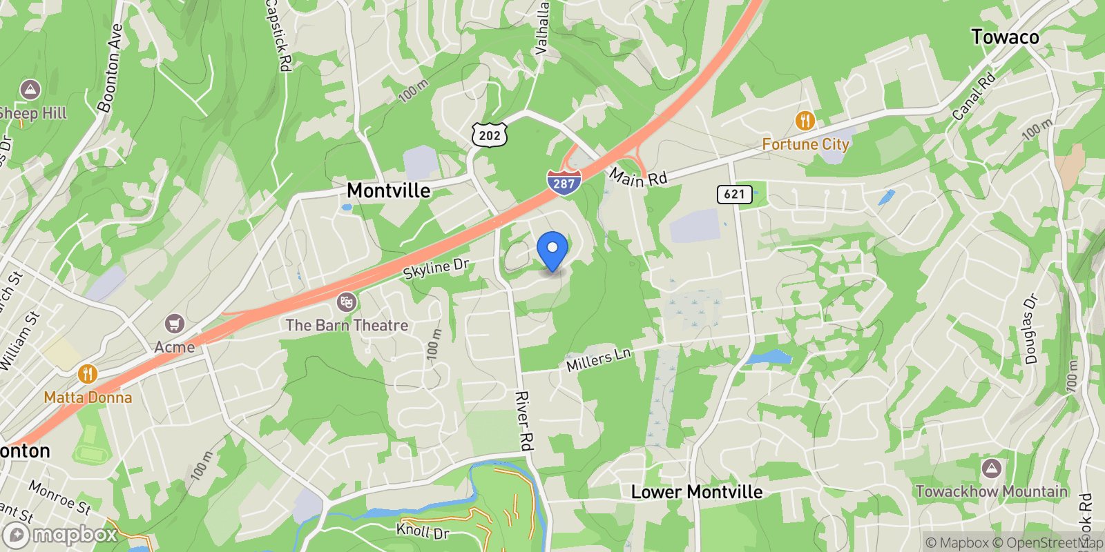 Map showing 34 Kanouse Lane, Montville, New Jersey, United States.
