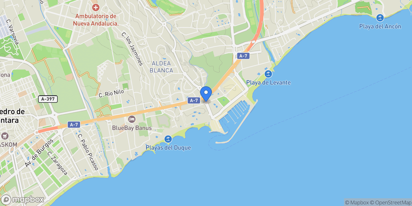 Map showing Puerto Banús, Marbella, Málaga, Marbella, Puerto Banus, Marbella, Spain.