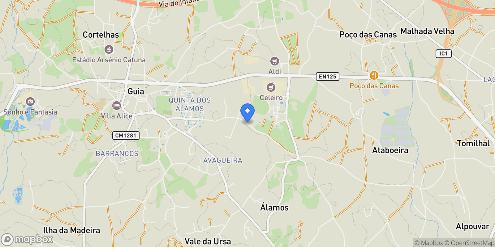 Map showing Guia, Algarve, Portugal.