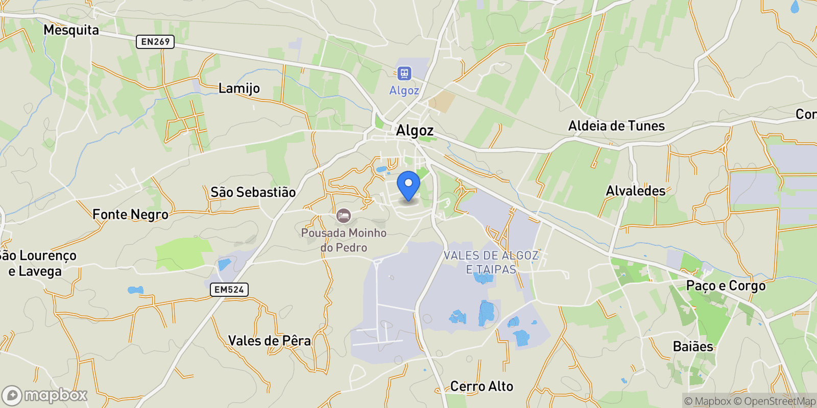 Map showing Algoz e Tunes, Algarve, Portugal.