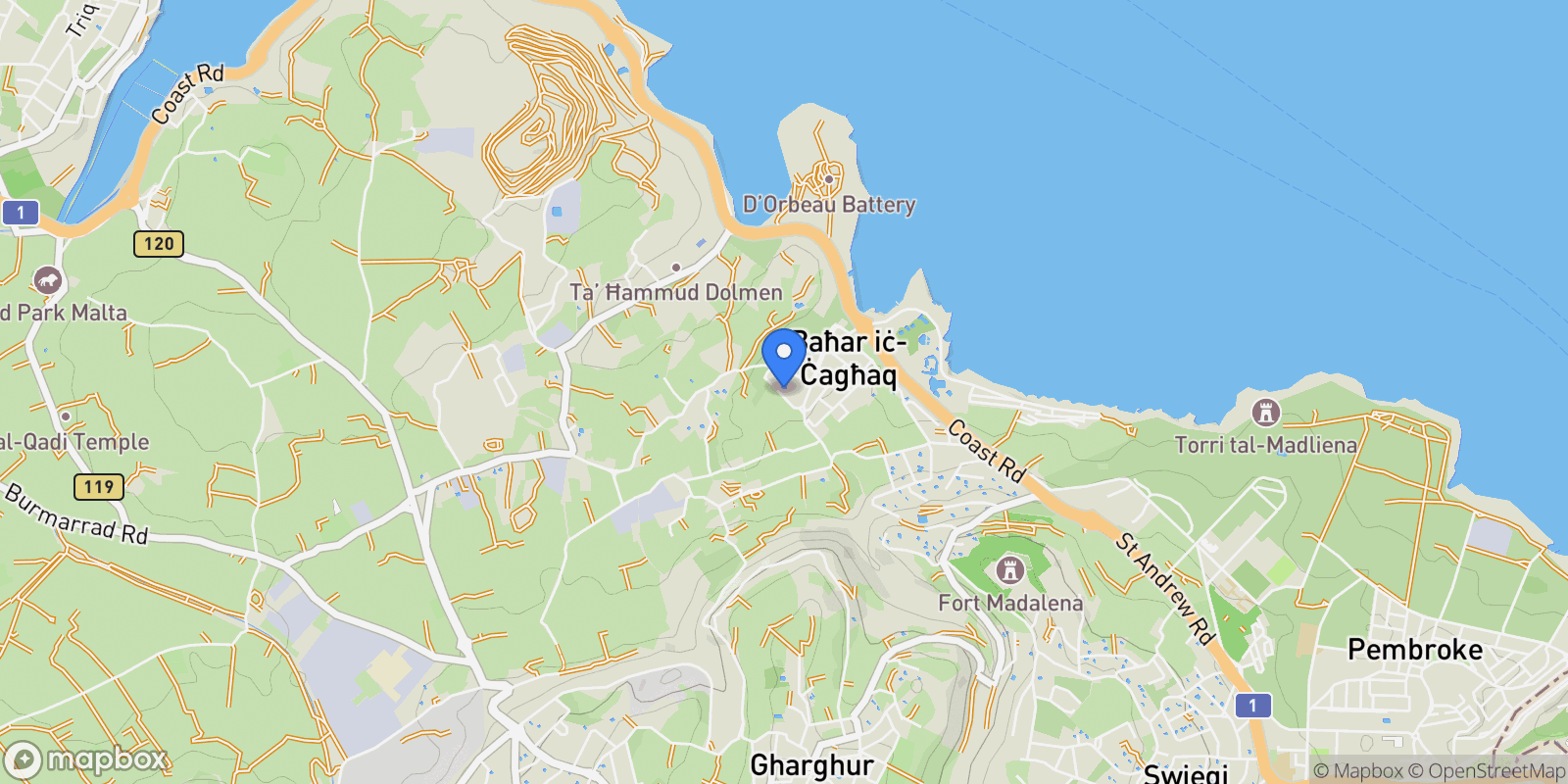 Map showing BaÄ§ar iÄ‹-ÄŠagÄ§aq, Naxxar, Malta, Naxxar, Malta.