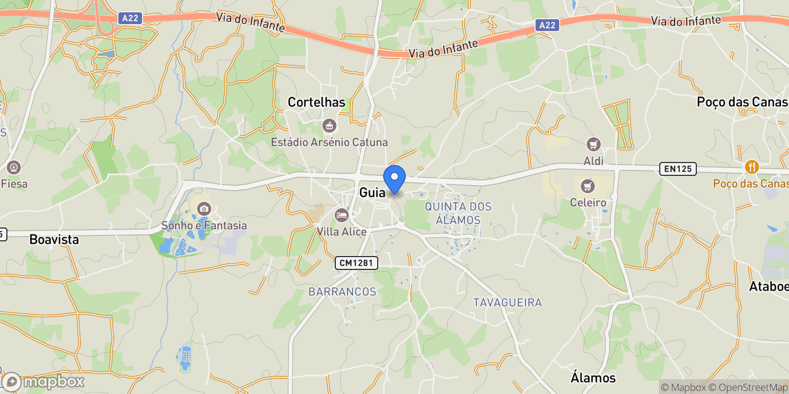 Map showing Guia, Algarve, Portugal.
