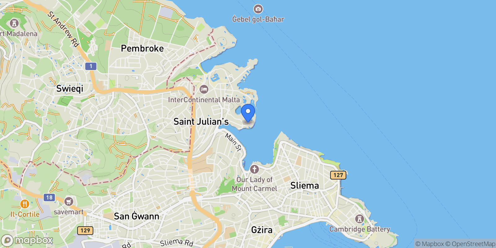 Map showing 55 Triq Spinola, San Ġiljan STJ 4011, Malta, Saint Julian's, Malta.