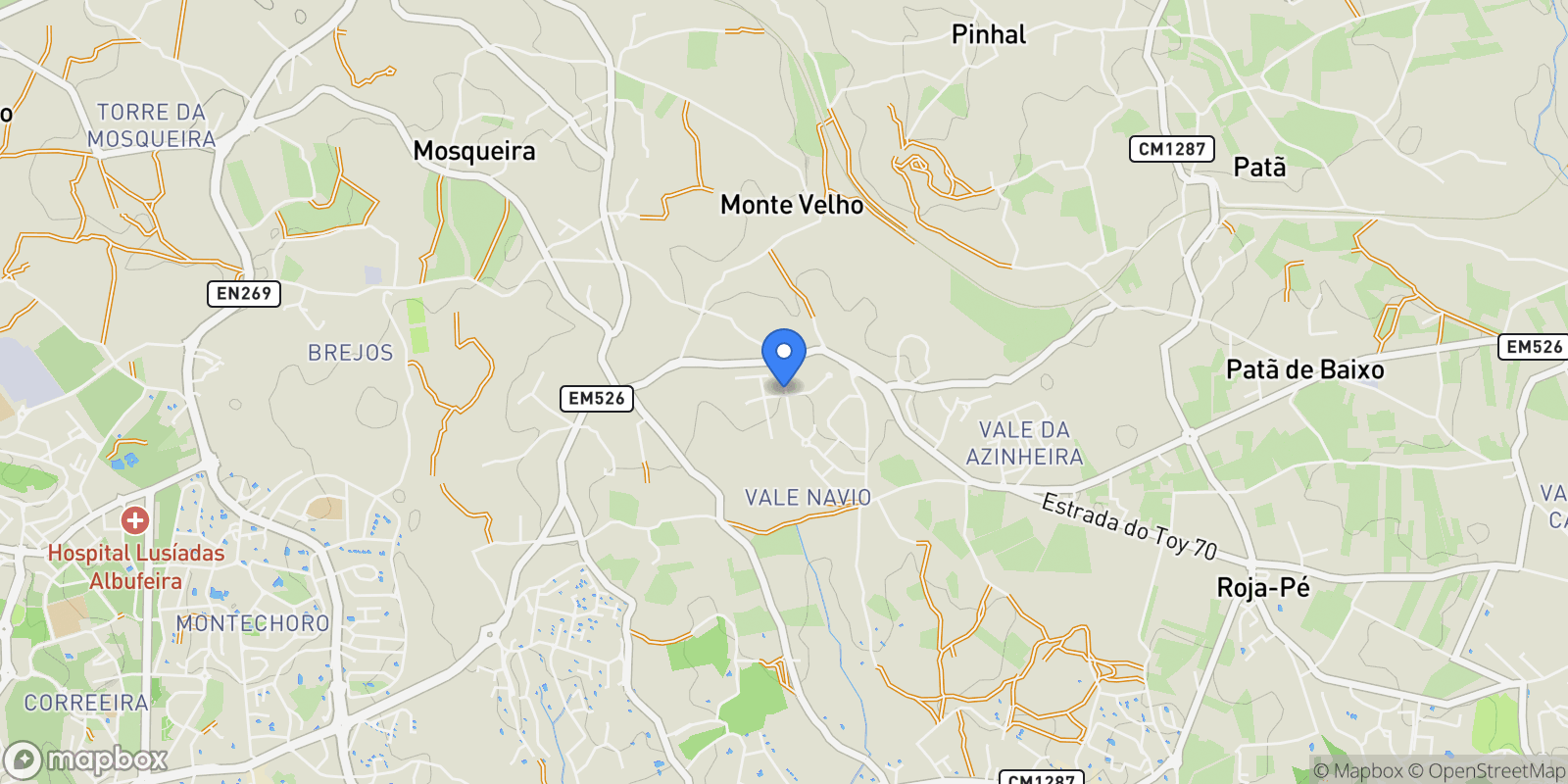 Map showing Vale Navio, Algarve, Olhos de Agua, Algarve, Portugal.