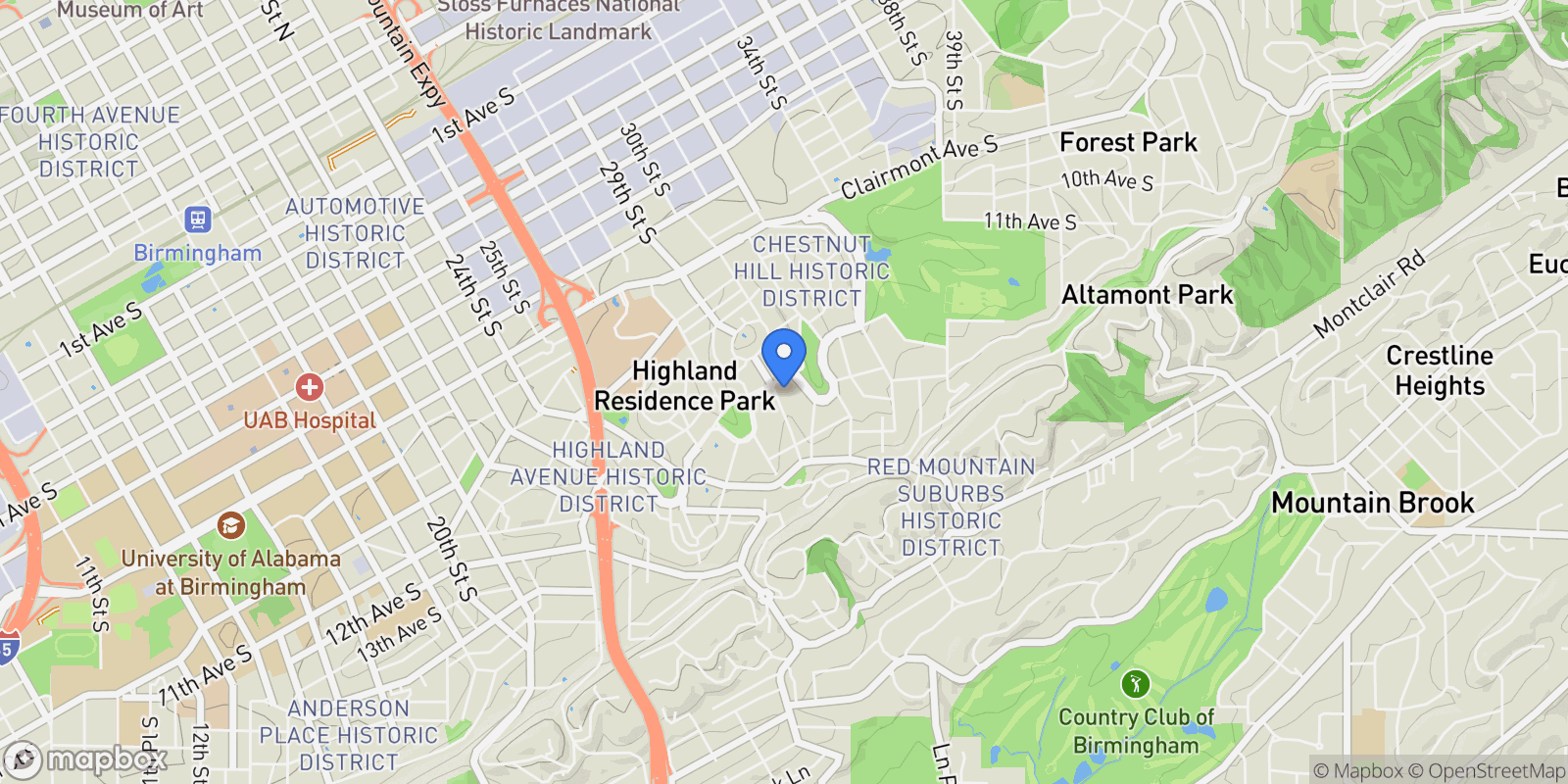 Map showing 1209 29th. Street South , Birmingham, AL 35205, Birmingham, Alabama, United States.